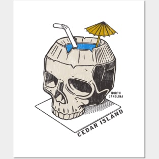 Cedar Island, NC Summertime Vacationing Skull Drink Posters and Art